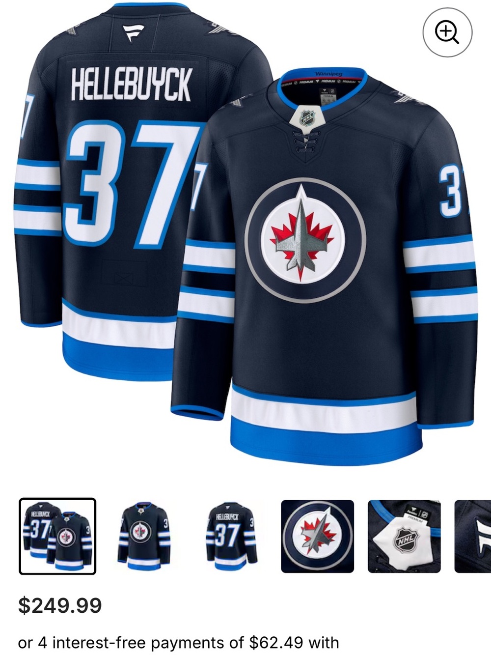 Fanatics Navy and White Winnipeg Jets Hockey Jersey